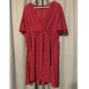 SHEIN Curve 2XL Red All Over Print Surplice Front Dress